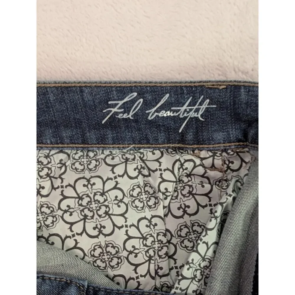 White House Black Market Blanc Bootcut Jeans 12R Blue Embroidered Pockets WHBM
